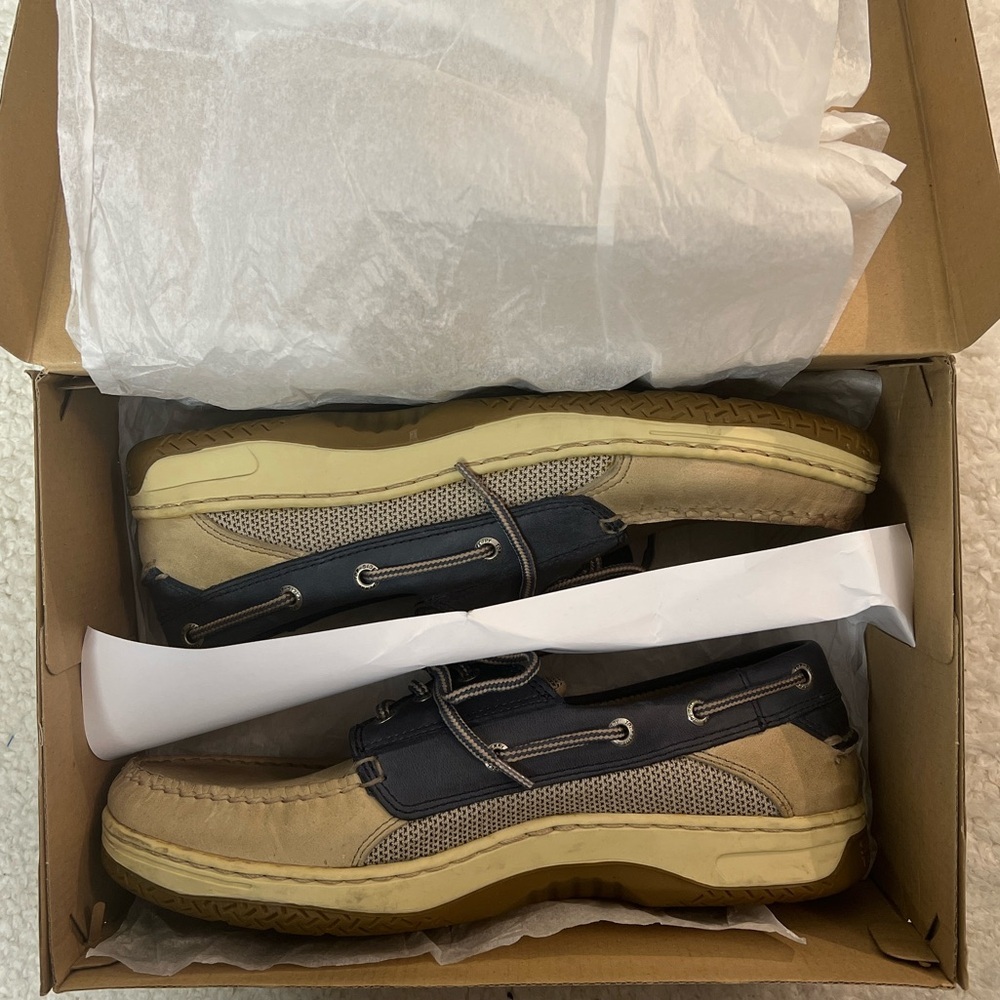 🎉 HP Sperry Top-Sider Tarpon 2 Eye Tan/Beige/Navy Shoes Men's Size 10M - Picture 3 of 10